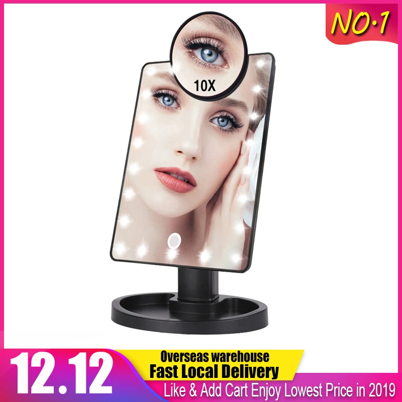 

22 LED Lights Touch Screen Makeup Mirror 1X 10X Magnifying Mirrors Vanity 16 Lights Bright Adjustable USB Or Batteries Use