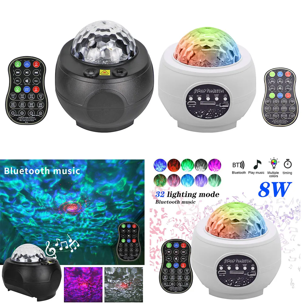 

LED Laser Projector Light Starry Sky Water Waving Romantic USB Bluetooth Music Player Remote Control Timing Sound-Activated Lamp
