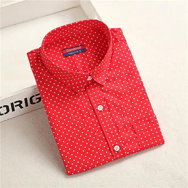 Dioufond Polka Dot Red Black Shirt Women Long Sleeve Blouse Cotton