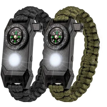 

MKENDN Men Outdoor LED Light Survival Umbrella Rope SOS Bracelet Emergency Rescue Bracelet Compass Sport Whistle Bracelets