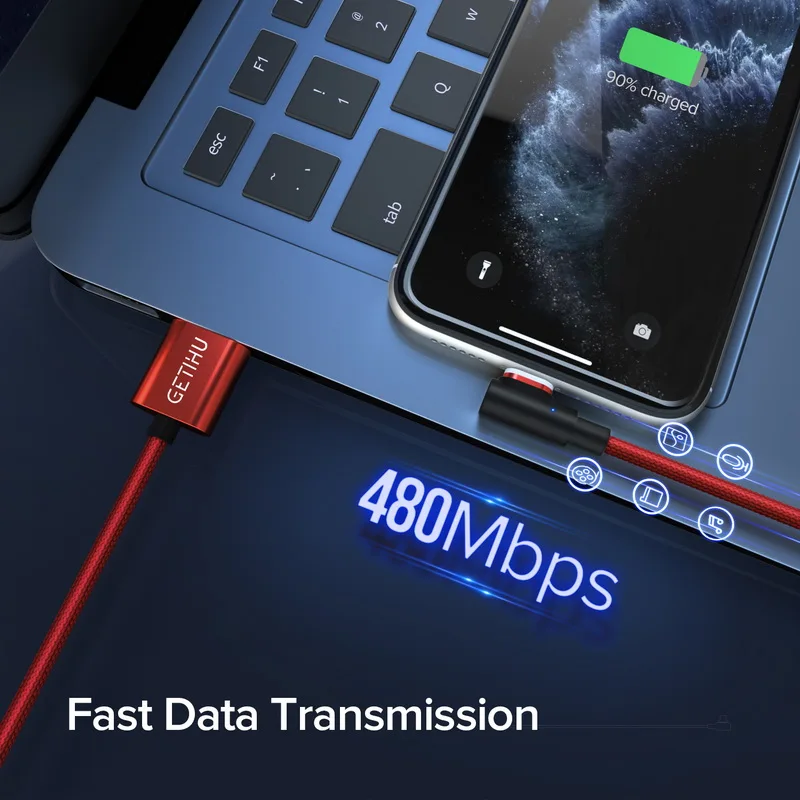 Магнитный кабель GETIHU шнур для быстрой зарядки и передачи данных Micro USB Тип C