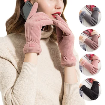 

Hot Winter Female Warm Cashmere Gloves Charming Women Mittens Double thick Plush Wrist Five Finger Touch Screen Driving Gloves