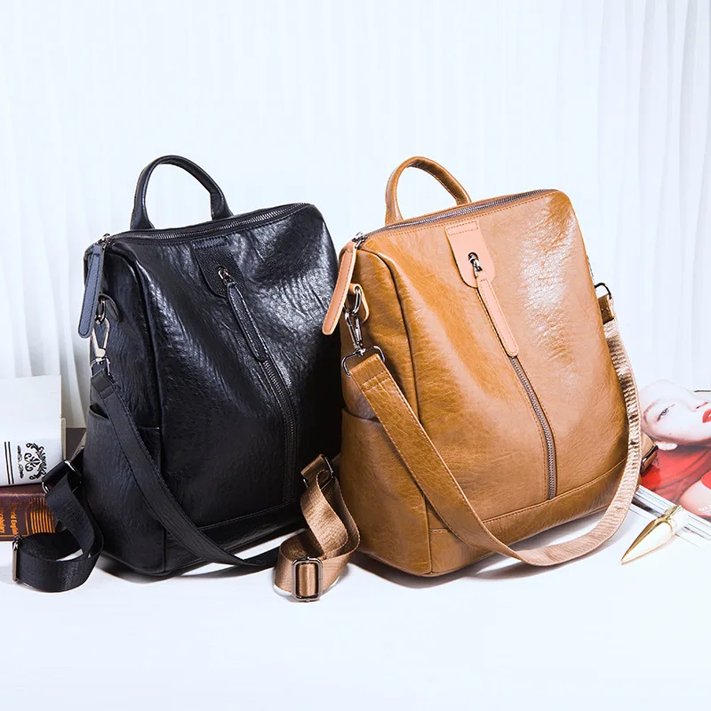 

Backpack Women's 20108 New Style Versitile Fashion Soft Leather Large Capacity Travel Backpack Fashion Cool Simple WOMEN'S Bag
