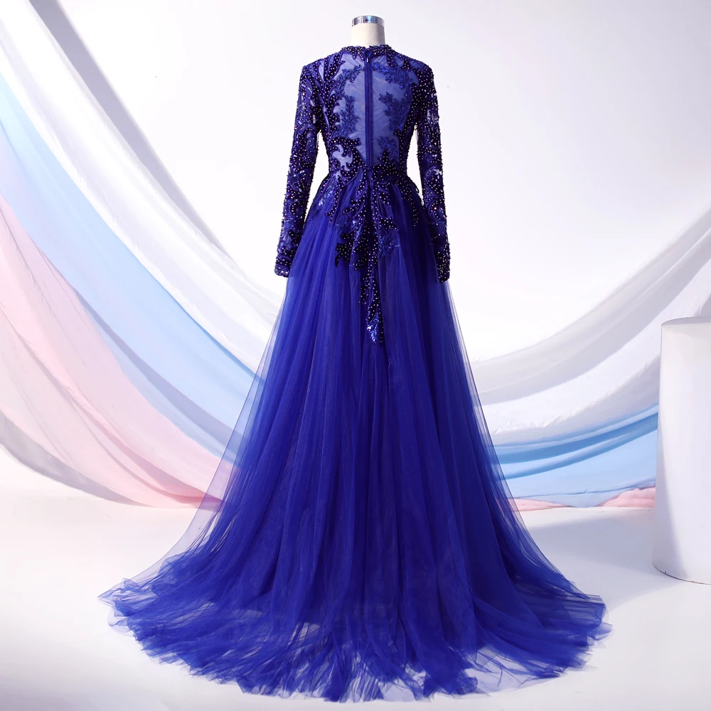 Lurxy женские вечерние платья с длинным рукавом Tllue Robe De Soiree сексуальное платье с алмазными украшениями Дубай выпускное платье размера плюс официальное платье