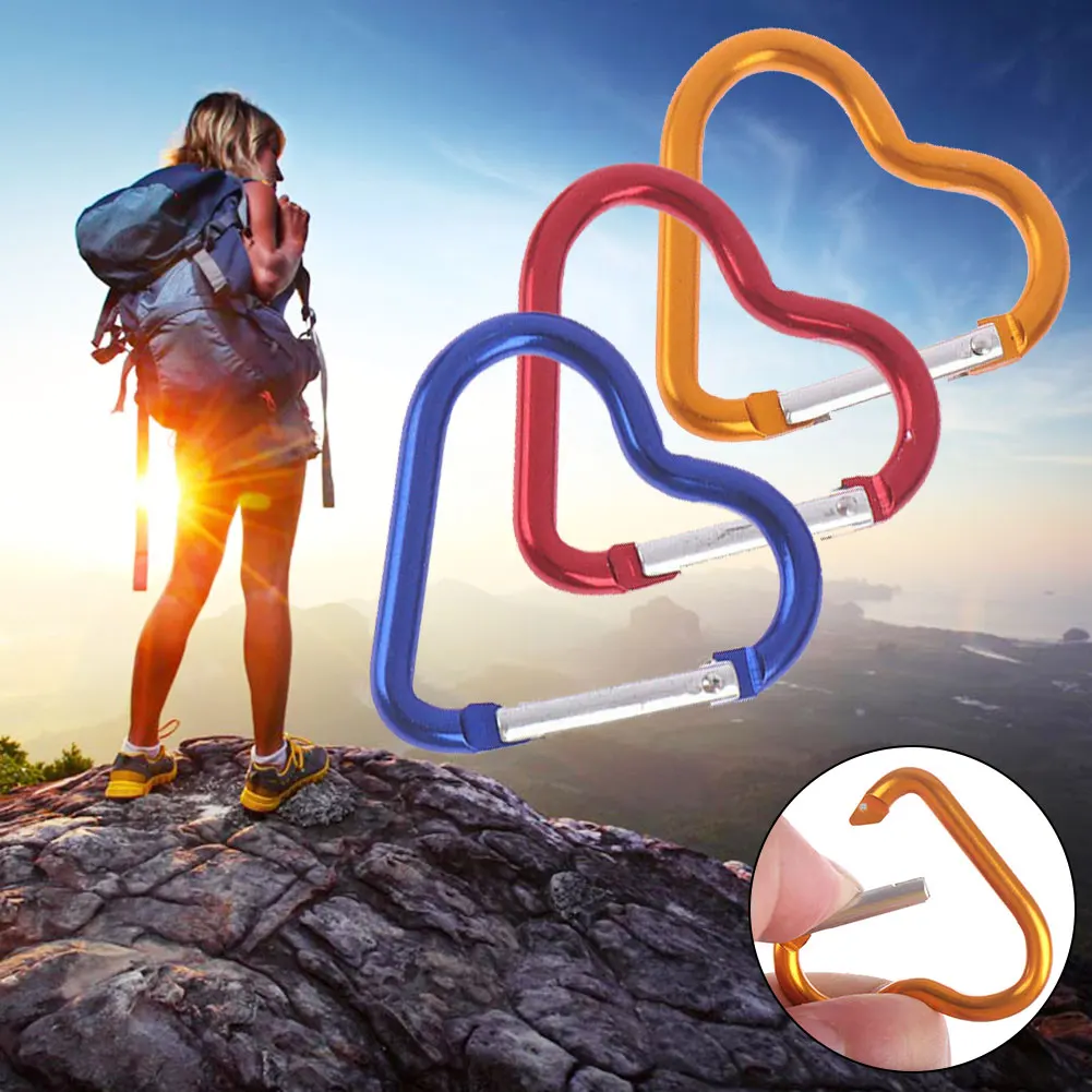 

3pcs Portable Aluminum Alloy Camping Fast Hanging Keychain Heart Shaped Sport Multi Functioned Outdoor Clip Carabiner Hiking