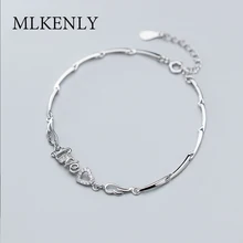 MLKENLY подлинное серебро 925 пробы в форме сердца любовь письмо CZ Кристалл выдолбленные крылья браслет для женщин GF подарки на день рождения