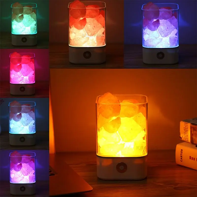 

USB Rechargeable Table Lamp Himalayan Crystal Salt LED Light with Ionic Air Purifier Rock