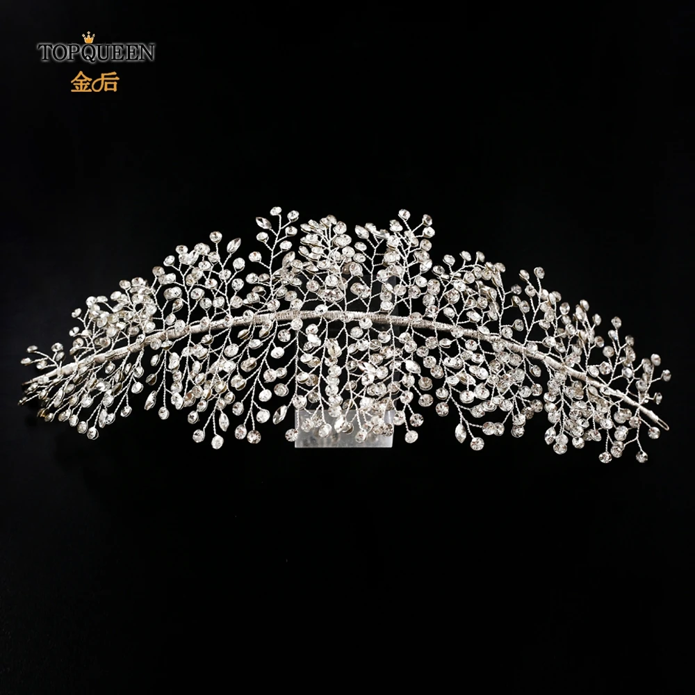 TOPQUEEN HP258 роскошные серебряные со стразами Свадебные повязки на голову свадебные аксессуары для волос Свадебные короны женские повязки на голову свадебная тиара