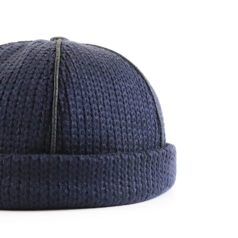 Autumn Winter Men Women Knitted Hat Cuff Brimless Retro Navy Style Beanie Hat Warm Beanie Skullcap Sailor Cap