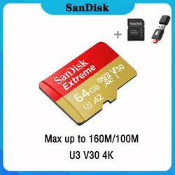 Двойной Флеш-накопитель SanDisk Extreme карты памяти 64 Гб/32 128 ГБ U3 V30 Micro SD 128 ГБ оперативной памяти, 32 Гб встроенной памяти, 64 ГБ 256 Гб 400 Гб Micro SD карты