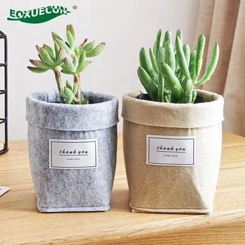 

Succulents Planter Pot Washable Wool Felt Flowerpot Desktop Flower Pots Reuseable Multifunction Home Nordic Vintage Storage Bag