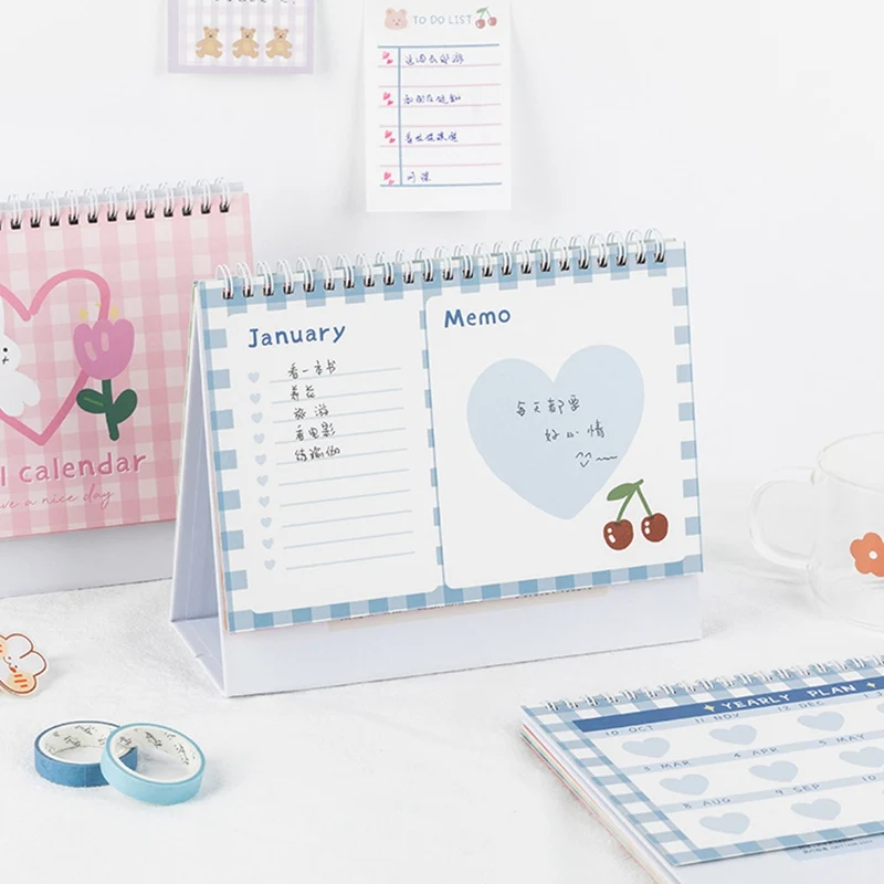 

Desktop Paper Calendar dual Daily Scheduler Table Planner Yearly Agenda Organizer 2021 Mini Cute Animal Cartoon Heart