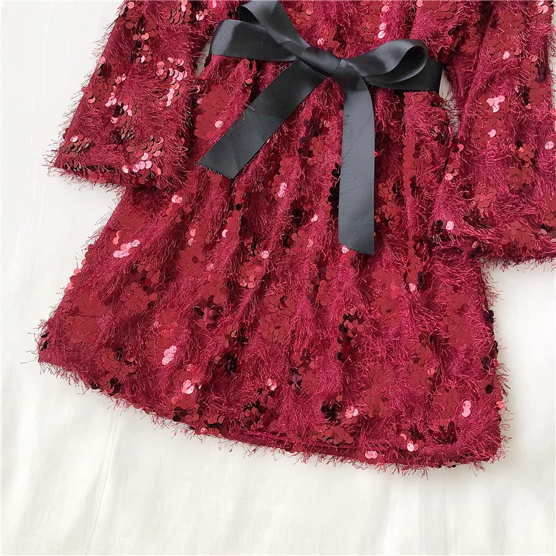 Neploe Blingblilng женские платья с блестками, с кисточками, в стиле пэчворк, с длинным рукавом, в Корейском стиле, Vestidos, Осень-зима, тонкий галстук-бабочка, платье 55937