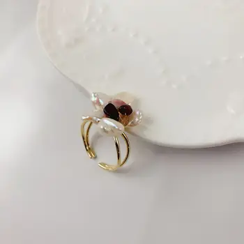 

2019 Women's Fashion Freshwater Pearl Adjustable Personalized Rings Handmade Flower Open Pierscionki Damskie Bagues Pour Femme