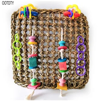 

Parrot Natural Straw Climbing Net Large Bird Hemp Rope Foraging Wall Safe Pets