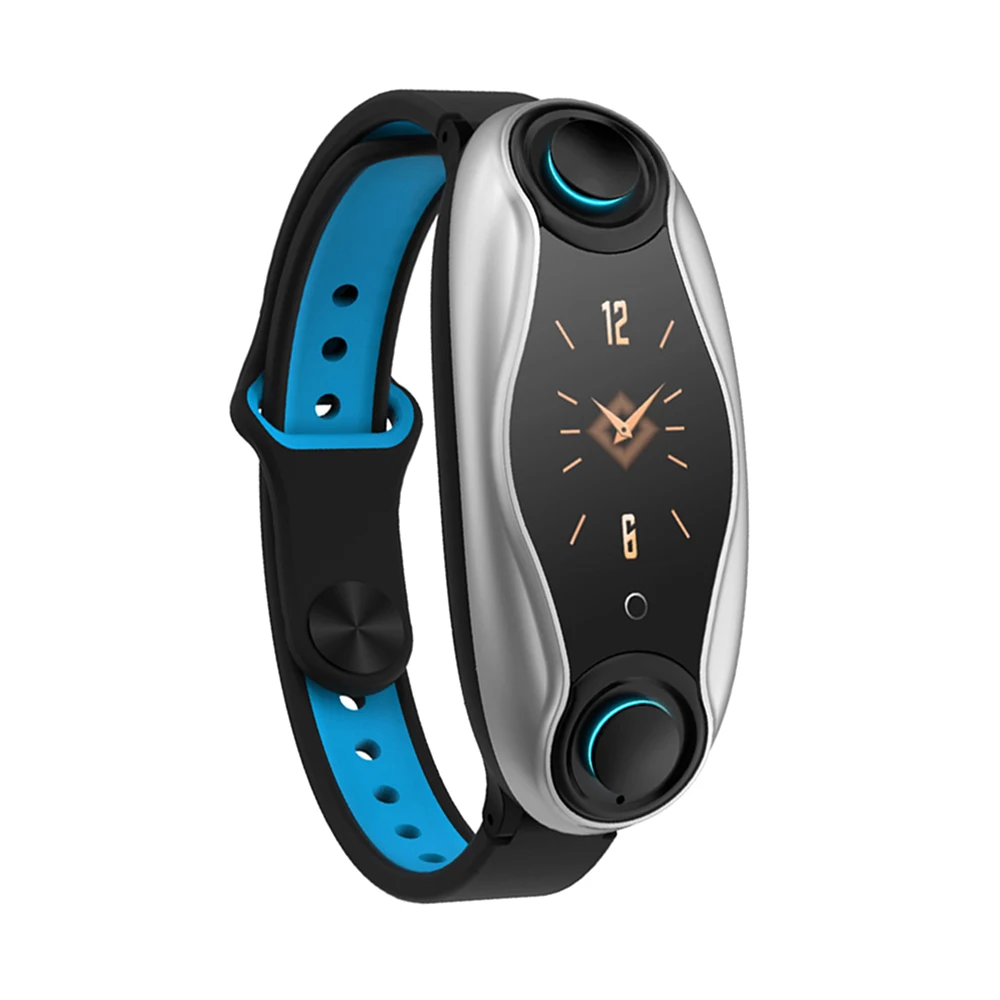 Docooler T90 умные часы Bluetooth наушники 2 в 1 BT5.0 Смарт наручные часы Android IOS BT поддержка вызова монитор сердечного ритма браслет - Цвет: Blue Black