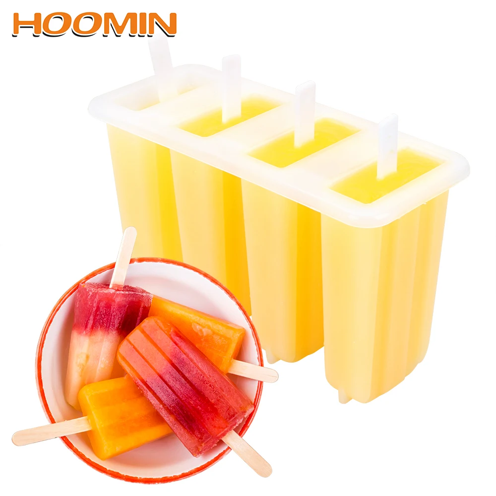 

HOOMIN Ice Cream Mold Tray With Popsicle Dessert Mold Popsicle Maker 4 Cavity DIY Ice Cream Mould PP Kitchen Tools