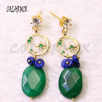 

3 Pairs Green stone earrings long dangle earrings Jewelry earrings handmade jewelry earrings fashion jewelry gift for lady 6197