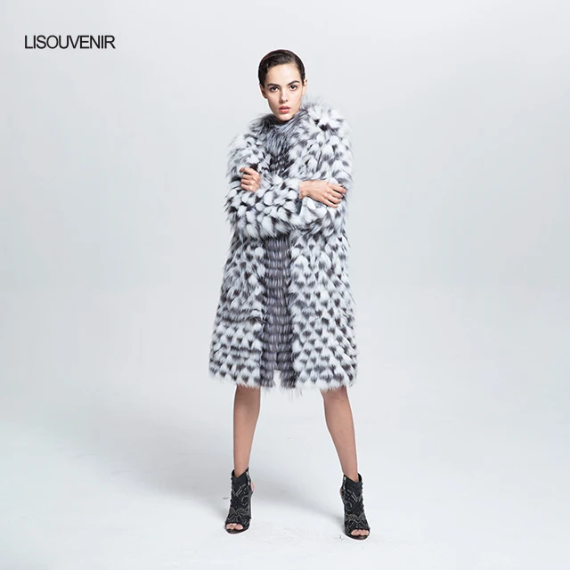 Lisouvenir стиль натуральный мех пальто на подкладке окрашенная лисица теплая меховая куртка Удобная зимняя натуральная меховая одежда для женщин