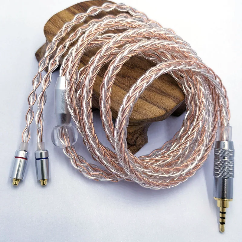 RY-C5 1.2m DIY Kicserélés mmcx Vezeték 3.5/2.5/4.4mm Ezüst- plated  upgraded 8 Csutka vezeték Sürgöny számára javító DIY HIFI mmcx Távbeszélőkagyló