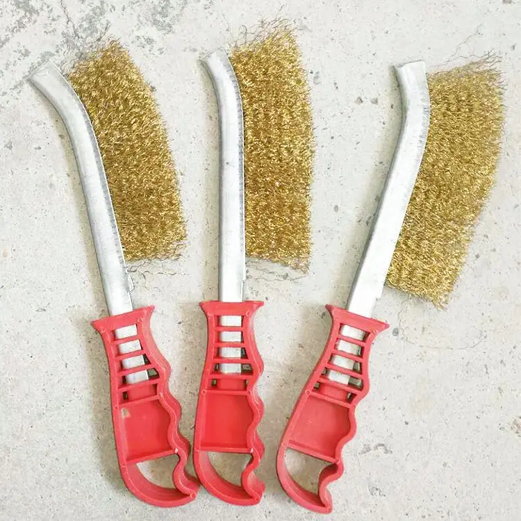 Стальная проволочная щетка резак Медь Покрытие Удаление зубного камня щетка Стальная проволока кистью, ножом совместный очистки кисть с пластиковой ручкой