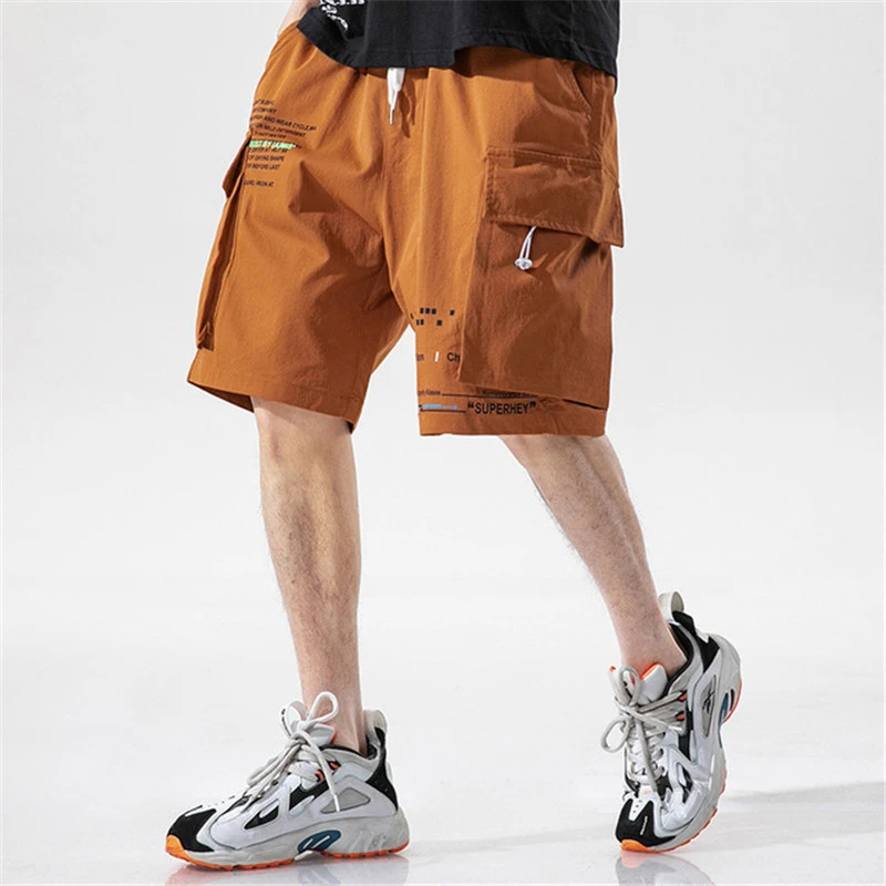 Pantalones cortos Cargo de calidad hombre, Shorts con estampado de letras tendencia, informales, con cordón, hasta la rodilla, de verano|Pantalones cortos| - AliExpress