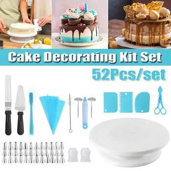 

52Pcs/Set Cake Decorating Turntable Baking Nozzle Sets Cream Pastry Icing Piping Tool Fondant Confectionery Tip Spout Tool
