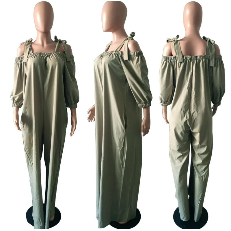 Off Shoulder Wide Leg Palazzo Pants Jumpsuits And Rompers For Women Bib Overalls Loose Backless Pockets Casual Mono Mujer Street