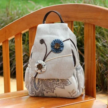 

Hot Vintage string appliques women traveller backpacks!Nice floral printed lady Zipper&Hasp backrack Versatile canvas backruck