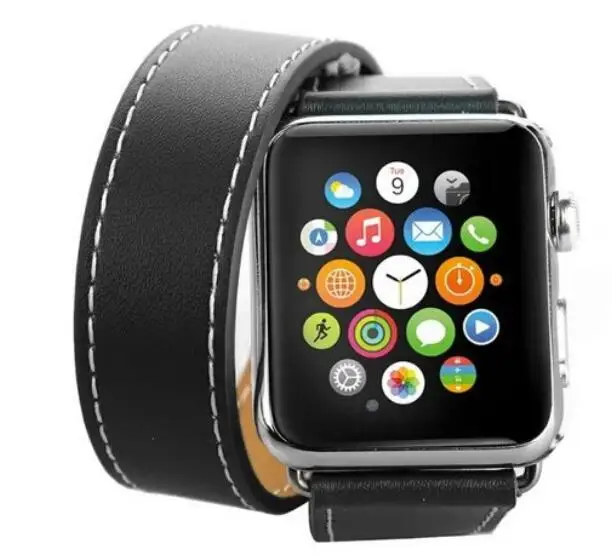 Серия 5/4/3/2/1 длинная из натуральной кожи ремешок для наручных часов Apple Watch, версии браслет двойной тур Браслет кожаный 38 мм 42 мм 40 мм 44 мм - Цвет ремешка: black