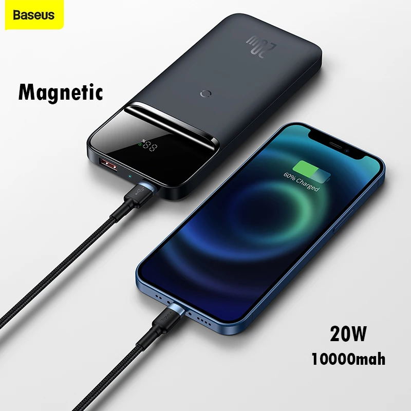 Baseus 20 Вт 10000 мАч магнитный беспроводной банк быстрой зарядки ультра легкий тонкий цифровой дисплей для iPhone 12 pro max 12 mini - Аксессуары для владельцев Android-устройств