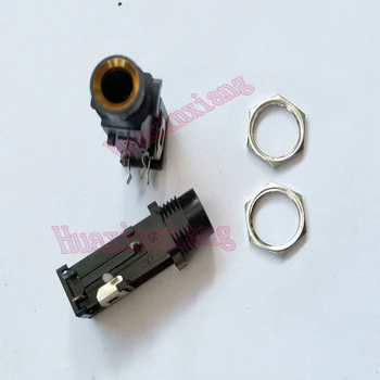 

50PCS/Lot 6.35mm Stereo Microphone audio socket/Jack Female Connector With Nuts 4P 4Pin Yellow Mouth