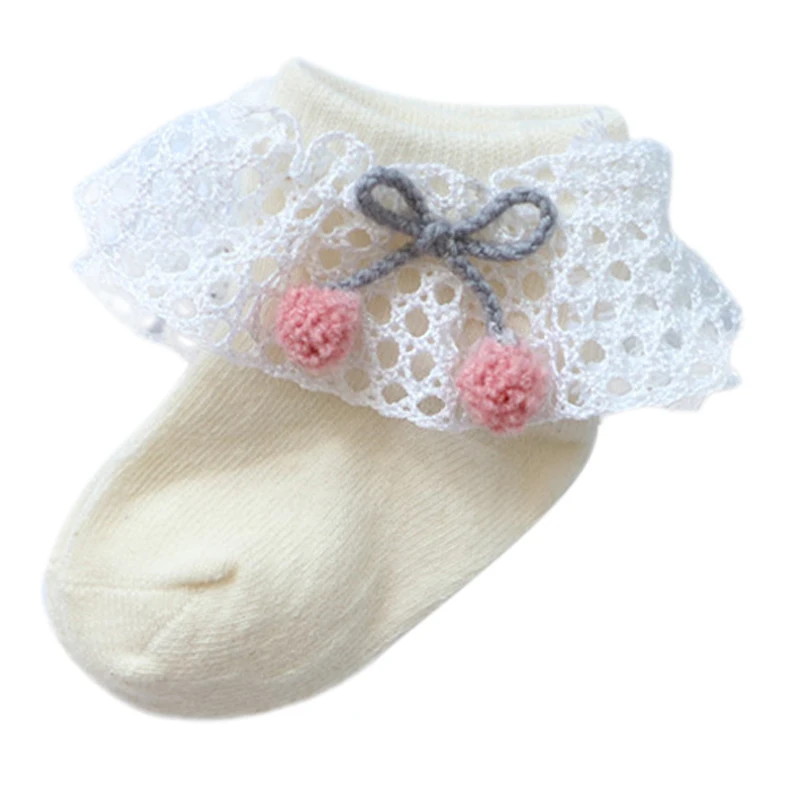 Милые носки для новорожденных девочек, хлопковые короткие носки с кружевом и бантом, повседневные носки для малышей