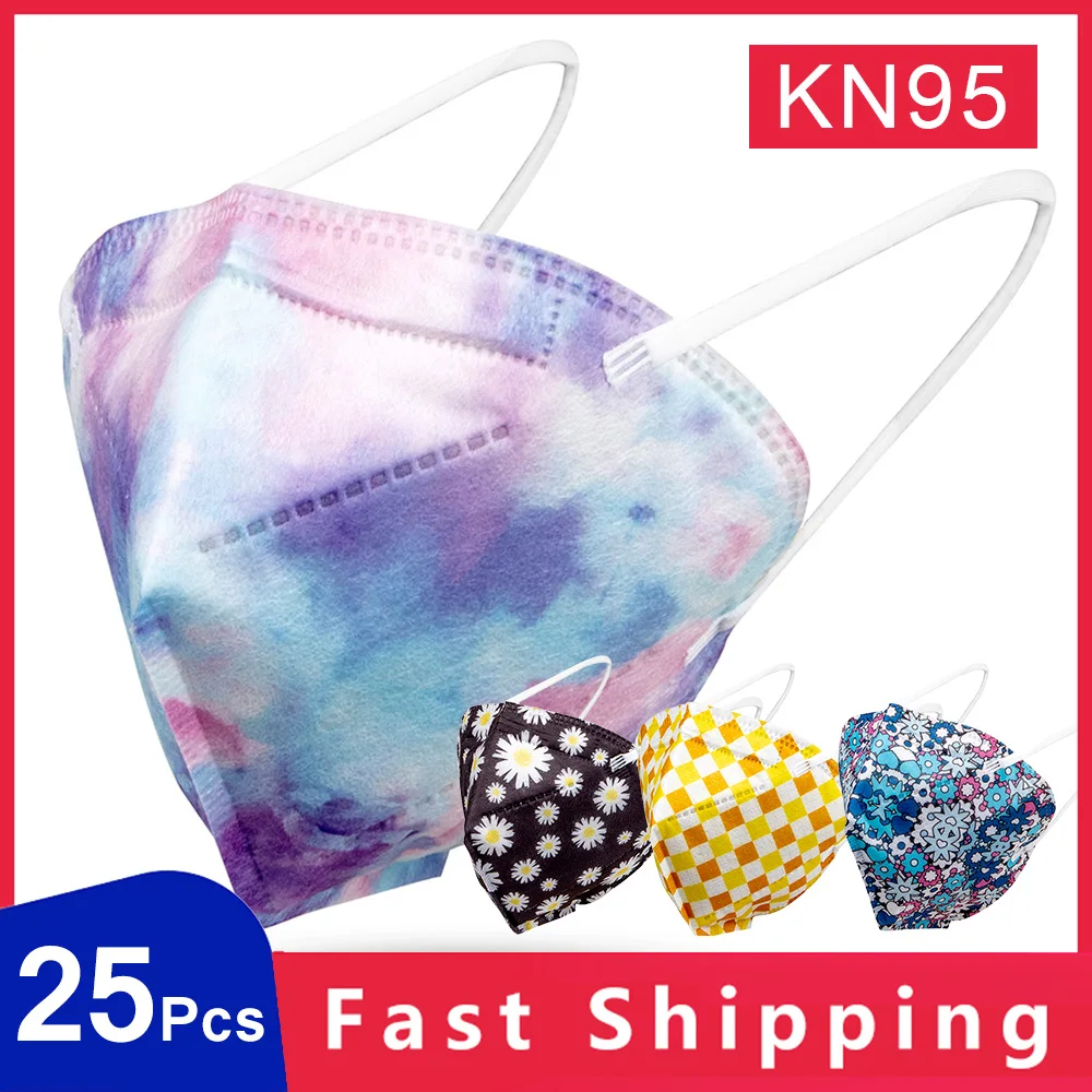 Mascarilla Facial KN95 FFP2 desechable de 5 capas, máscara personalizada de seguridad con sujeción para las orejas, protección para la boca, 25 uds.
