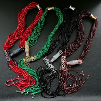 

20" 7 Strands Onyx Red Coral Green Agate Garnet Dragon Cz Pave Necklace