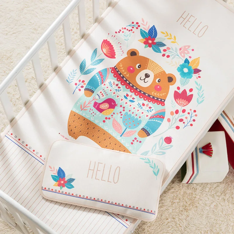 

Children's Bedding Ice Silk Mat Cartoon Pattern Washable Kindergarten Siesta Pillow Cool Mat Sets Foldable Soft Breathable