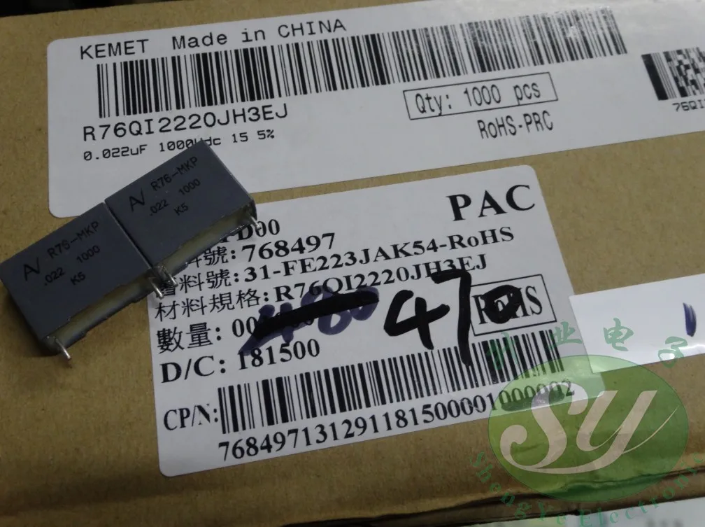 50 шт. KEMET AV R76 0 022 мкФ/1000 в 22NF 223 мкФ новый пленочный конденсатор 15 мм Бесплатная