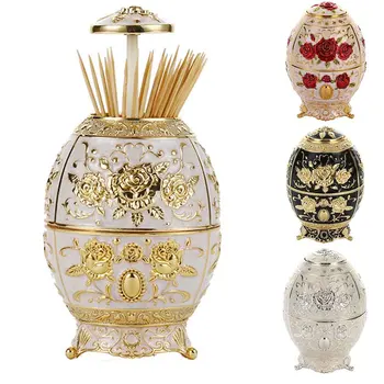 

New Design Metal Vintage Automatic Toothpick Holder Zinc Alloy Metal Toothpick Dispenser Box Organizer European Style