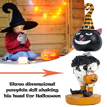 

3D Halloween Shaking Head Pumpkin Doll Ornaments Figurine Resin Home Crafts For Creating Halloween Atmosphere
