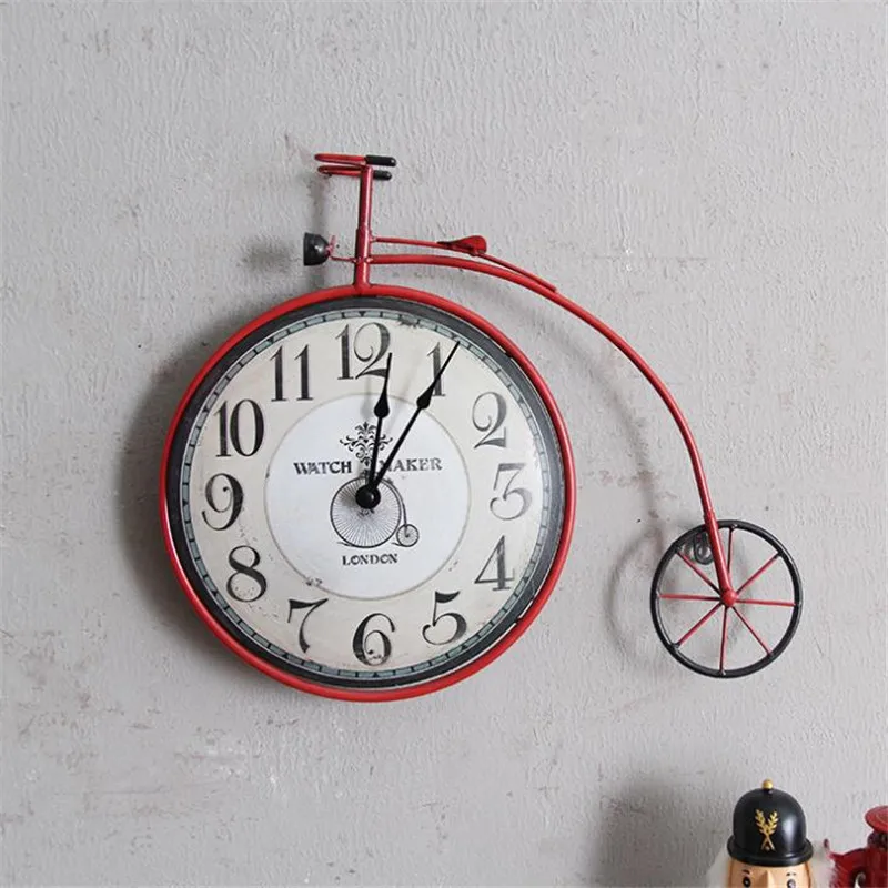 Retro American Country Bicycle Wall Clock Living Room Bedroom Personalized Home Decor Wall Watch New Hanging Clock