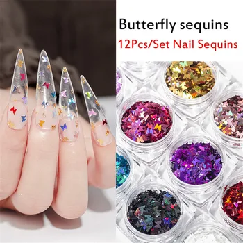

Butterfly Pattern Flash Magic Discoloration Nail Decoration Butterfly Sequins Holographic Nail Sparkle Glitter Sheets Tips Nails