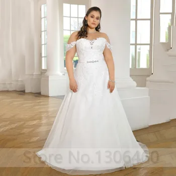 

Off Shoulder Sweetheart Plus Size Customized Wedding Dress For Big Size Women Applique Lace Up Back Bride Dress vestido de noiva