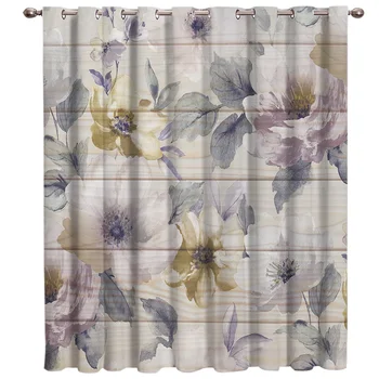 

Retro Wood Texture Background Floral Art Window Treatment Hardware Sets Curtain