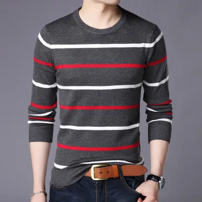 Covrlge пуловер и свитер для мужчин брендовая одежда осень зима шерсть облегающий свитер мужской повседневный Полосатый пуловер MZL049 - Цвет: Серый