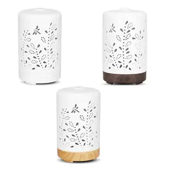 

100ml Mini Essential Oil Diffuser White Ceramic Cover Hollow Out Dragonfly Ultrasonic Mist Humidifier with 7 Color Changing LED