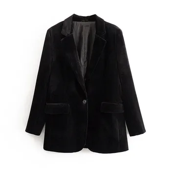 

Stylish solid women suit blazer Long sleeve single button Velvet blazer Female Outerwear Chic Streetwear