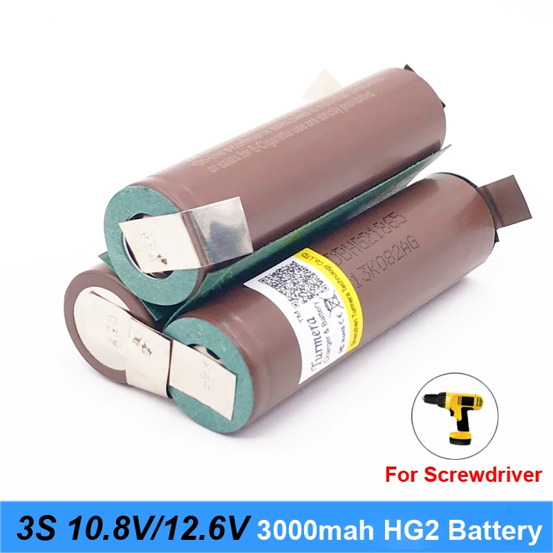 

18650 Battery hg2 3000mAh 20amps for 10.8v 12.6v screwdriver battery weld soldering strip 3S2P 12.6v battery pack (customize)