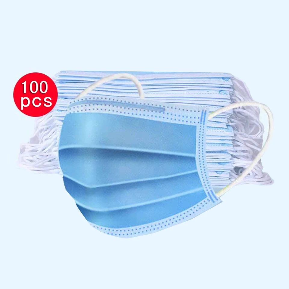 

100pcs Non Woven Disposable Face Respirator Mask 3 Layers Filter Dustproof Earloop Mouth Masks 48h Shipping For Hair Dressing