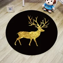 Круглый коврик для гостиной в скандинавском стиле, украшение для дома, Веселый Рождественский коврик с рисунком золотого оленя, мягкий фланелевый коврик для кровати
