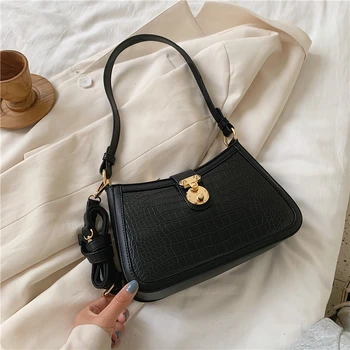 

Fashion Crocodile Pattern Baguette bags PU Leather Shoulder Bags For Women 2020 Chain Design Luxury Hand Bag Female Travel